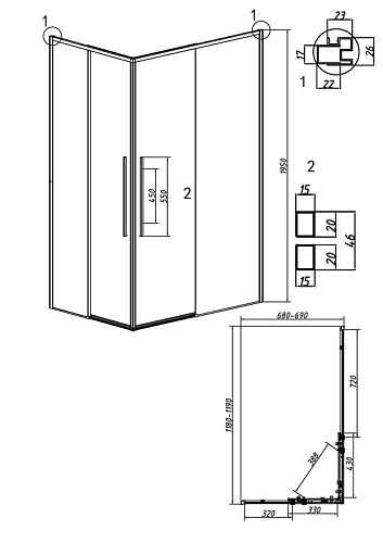 Ограждение душевое Galaxy 120*70*195 раздвижное профиль черный матовый стекло тонированное Grossman 300.K33.01.1270.21.10 купить