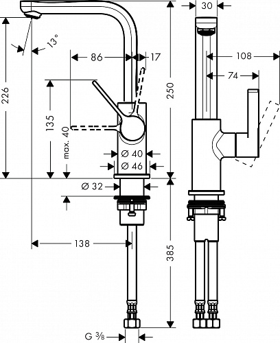 Смеситель HANSGROHE Metris S 31161000 для раковины с высоким поворотным изливом хром купить