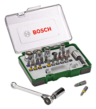 Набор оснастки Bosch (27 предметов) сверла, биты, с ключом-трещоткой (2607017160) купить