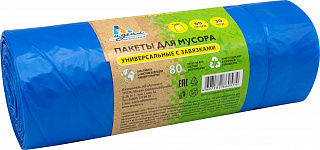 Мешок мусорный для ремонта с завязкой 60л 60х70см 13мкм (30штук в рулоне) голубой Идеал МШХ48188 купить