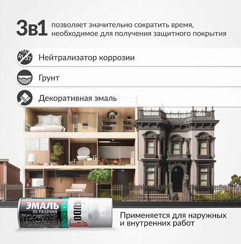 Эмаль аэрозоль Kudo по ржавчине и металлу молотковая Серебристо-черная купить