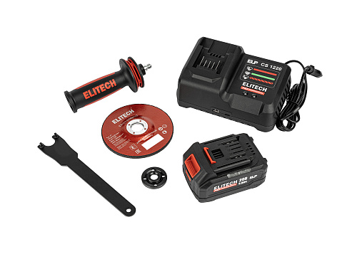 Шлифмашина угловая аккумуляторная ELITECH HD CAG 2012DSL удл. кейс ESS 20В б/щ ф125 рег.об 1акк*4.0а/ч(ELP)+з/у (E2213.075.01) купить