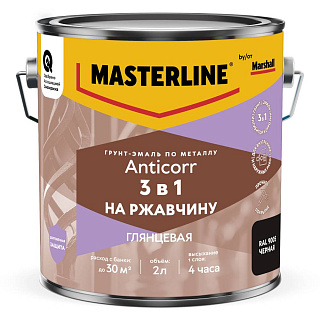 Грунт-эмаль по металлу Masterline Anticorr 3в1 RAL9005 черный 2л 50037691 купить