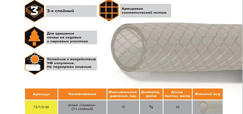 Шланг поливочный ВИХРЬ ПВХ армированный 25м 3/4 прозрачный 73/7/2/30 купить