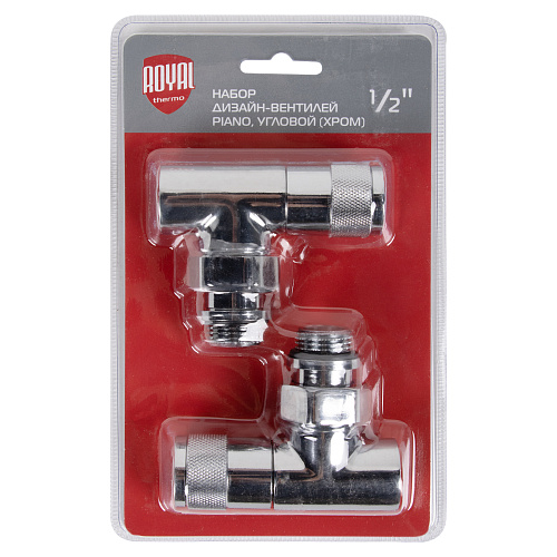 Набор дизайн-вентилей PIANO 1/2" угловой для радиатора цвет хром, Royal Thermo RTE 50.028 купить