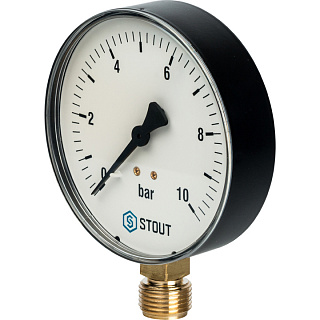 Манометр радиальный STOUT корпус Dn 100мм 0...10 бар, кл.2.5 1/2" SIM-0010-101015 купить