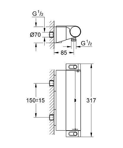 Смеситель термостатический Grohtherm 2000 для душа, с полочкой, цвет хром GROHE 34469001 купить