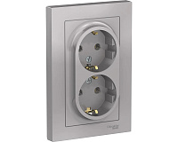 Розетка Atlas Design ATN000324 2-я с заземлением в сборе 16А алюминий Schneider 465954