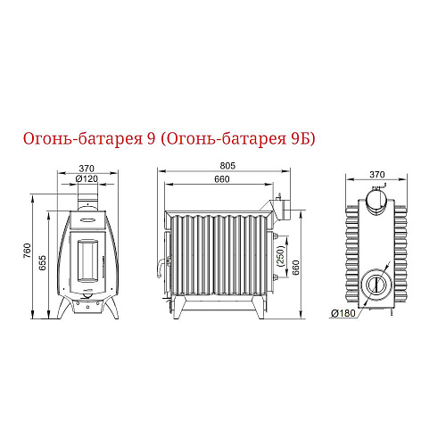 Печь отопительная ОГОНЬ-БАТАРЕЯ 9 антрацит 200 куб.м TMF 12601 купить