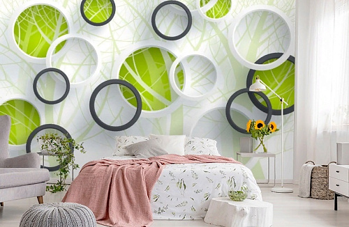 Фотообои Объемные зеленые круги песок 3*2.4м DesignStudio 3D GM-015  купить