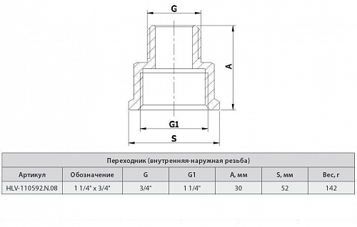 Переходник 1 1/4*3/4", резьба внуренняя-наружная,  HLV 110592.N.08 купить