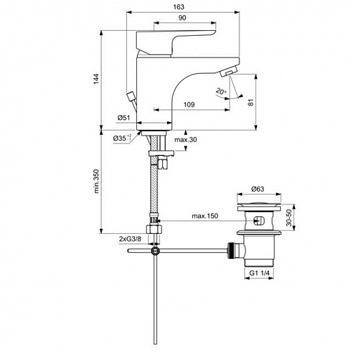 Смеситель Ceraplan III для раковины 3/8 цвет хром IDEAL STANDARD В0704АА купить