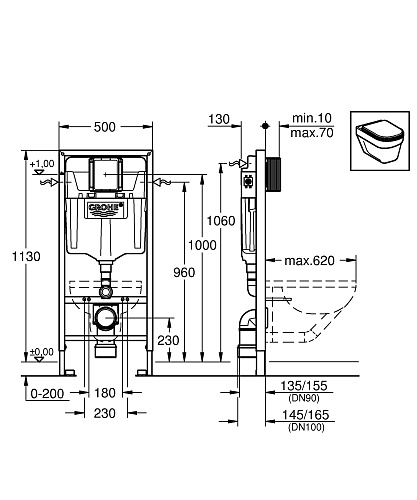 Инсталляция SOLIDO Perfect набор 4 в 1 с подвесным унитазом, GROHE 39192000 купить