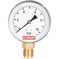 Манометр радиальный 1/2 Dn 80 мм 0-10 бар Rommer RIM-0010-801015