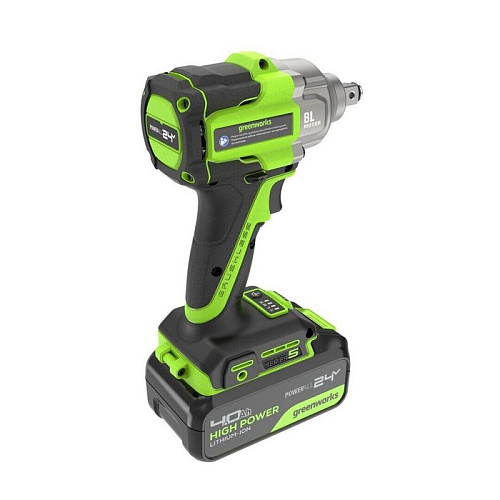 Гайковерт аккумуляторный Greenworks IW5500 ударный 1/2" картон 24В 500Нм(бесщеточн)  3 режима 1акк*4.0а/ч+з/у (3805007CUB) купить