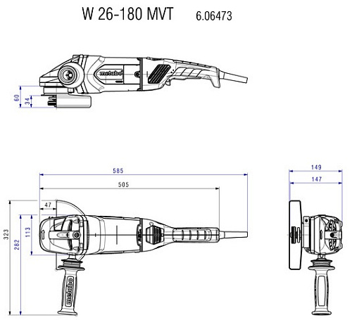 Шлифмашина угловая Metabo W 26-180 MVT (606473000) 2600Вт 180мм купить