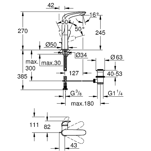 Смеситель Eurostyle для умывальника с донным клапаном цвет хром, GROHE 23718003 купить