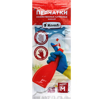 Перчатки Komfi хозяйственные латексные БИКОЛОР BICOLO2 размер M синие/желтые купить