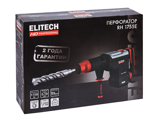 Перфоратор ELITECH HD RH 1755E SDS max AVC кейс 1700Вт 2 реж 5-19 Дж ф 55мм (E2205.021.01) купить