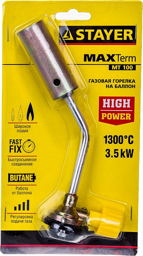 Горелка газовая с пьезоподжигом на баллон с цанговым соеденением MaxTerm MT 100,1300C Stayer 55588 купить
