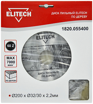 Диск пильный Elitech ф200*32/30*2.2мм зубьев 60 по дереву (1820.055400) купить