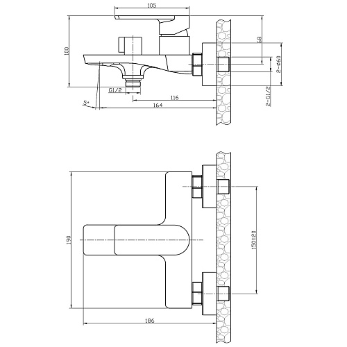 Смеситель для ванны d35 хром ROSSINKA RS50-30  купить