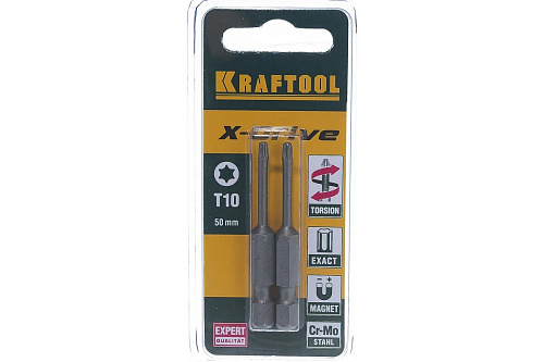 Бита X-DRIVE T10*50мм 2шт E1/4  торсионные KRAFTOOL 26125-10-50-2 купить