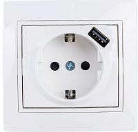 Розетка MIRA 701-0202-181 с заземлением и USB разъёмом белый LEZARD 522374
