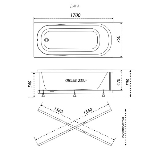 Ванна Дина 170 акриловая 170*75см  Triton Щ0000048442 купить