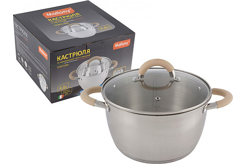 Кастрюля Mallony Fortuna из нержавеющей стали с крышкой 4.8 л 007220 купить