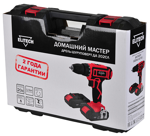 Дрель-шуруповерт аккумуляторная ELITECH ДМ ДА 202СЛ (E2201.017.01) кейс 20В 30Нм 2акк*1.7а/ч подсветка купить
