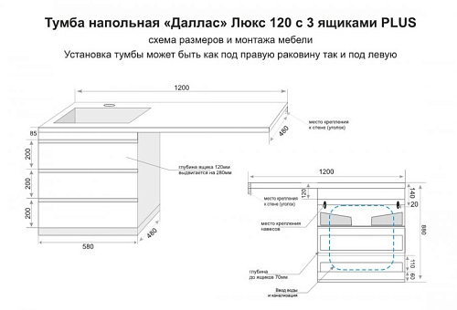 Тумба Style Line Даллас 120 Люкс PLUS 3 ящика с раковиной Даллас 120 для стиральной машины правая белая СС-00002272 купить