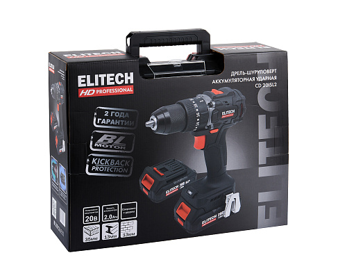 Дрель-шуруповерт аккумуляторная ELITECH HD CD 20ISL2 ударная подсветка кейс 20В 60Нм (бесщет) 2акк*2.0а/ч ELP (E2201.041.01) купить