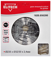 Диск пильный Elitech ф235*32/30*2.4мм зубьев 48 по дереву (1820.056200)