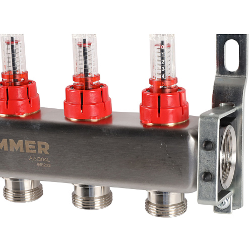 Коллектор с расходомерами 5 выходов из нержавеющей стали Rommer RMS-1200-000005 купить