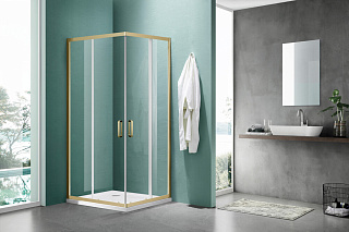 Ограждение душевое Iris-CR-1000-C-Brushed Gold стекло прозрачное 1000*1000*1850 брашированное золото SANTREK AQUA 341806 купить