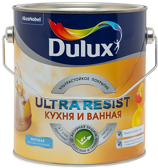 Dulux Ultra Resist краска для кухни и ванны моющаяся белая (База BW) 2.5 л купить
