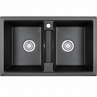 Мойка кухонная Granula GR-8101 прямоугольная 81*50см с 2 чашами и отверстием под смеситель черный купить