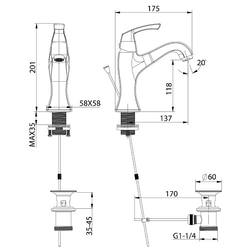 Смеситель Lemark Nubira LM6206ORB для раковины с донным клапаном черная бронза купить