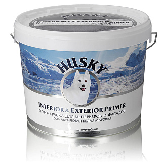 Грунт-краска 100% акриловая для интерьеров и фасадов HUSKY Interior & Exterior Primer Белая матовая купить