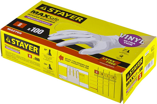 Перчатки Stayer MASTER виниловые экстратонкие 100шт/упак S 11207-S купить