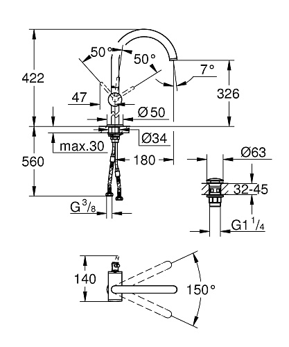 Смеситель для раковины Atrio свободностоящий цвет хром GROHE 32647003 купить
