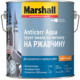 Грунт-эмаль Marshall Anticorr Aqua по металлу на ржавчину полуглянцевая база BW белая 2л Marshall купить
