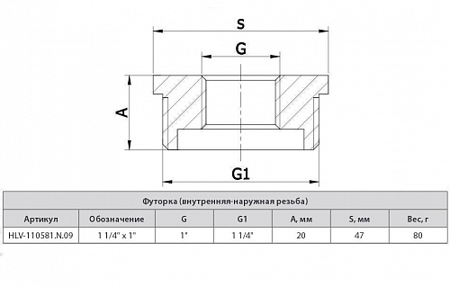 Футорка 1 1/4*1" , резьба наружная-внутренняя,  HLV 110581.N.09 купить