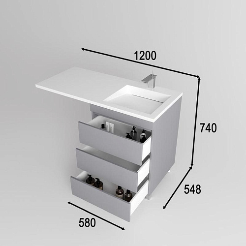 Тумба Даллас ЛЕОН 120 и раковина Леон 120 напольная 3 ящика серый Style Line СС-00002449/00002437 купить