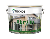 Краска водоразбавляемая TEKNOS Akrylin для деревянных фасадов Белая полуматовая 9 л