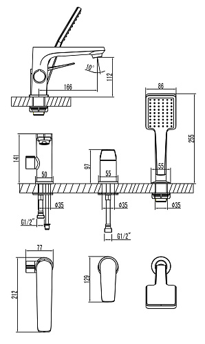 Смеситель для ванны встраиваемый Lemark Bronx LM3745GM графит купить