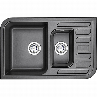 Мойка кухонная Granula GR-7803 прямоугольная 77.5*49.5см с 2 чашами и универсальным крылом шварц купить