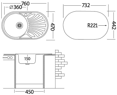 Мойка врезная Фаворит левая 76*47см, UKINOX  FAL760.470 -GT6K 2L купить
