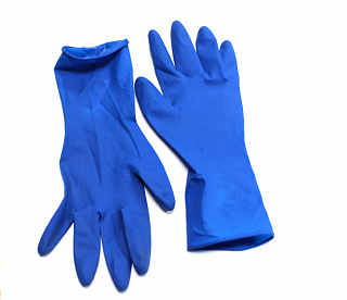 Перчатки хозяйственные латексные синие Gloves размер М купить